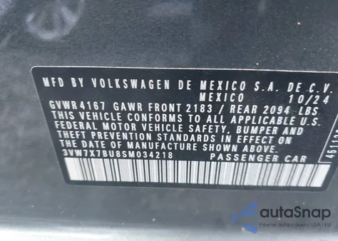 2025 Volkswagen Jetta 1.5T Se from USA, damaged, VIN 3VW7X7BU8SM034218